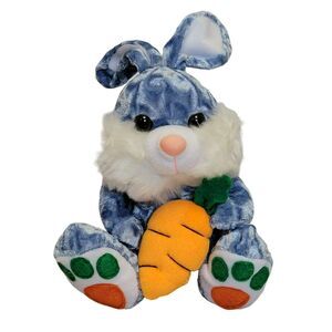 Easter Bunny Plush 11"‎ Blue Carrot Rabbit Crushed Velvet Sitting Best Made Toys